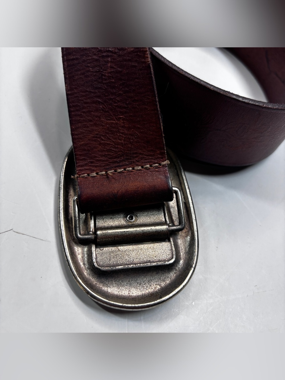 Vintage Abercrombie & Fitch Brown Leather Belt  Rustic Western Floral England - Picture 2 of 11